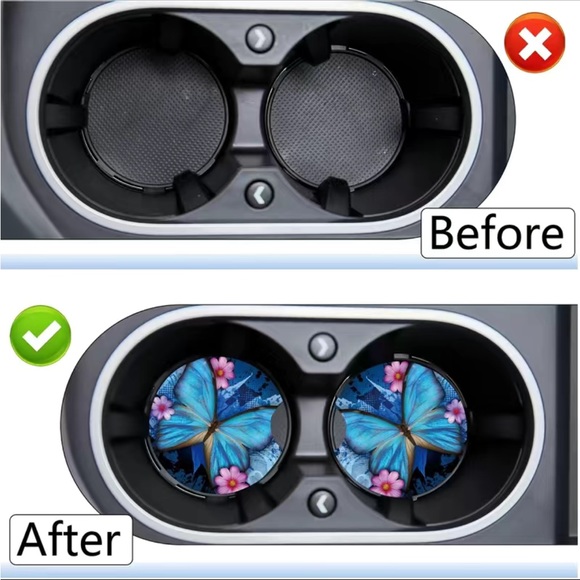 Butterfly Print Car Cup Holder Coasters, 2 Pack - Picture 4 of 5